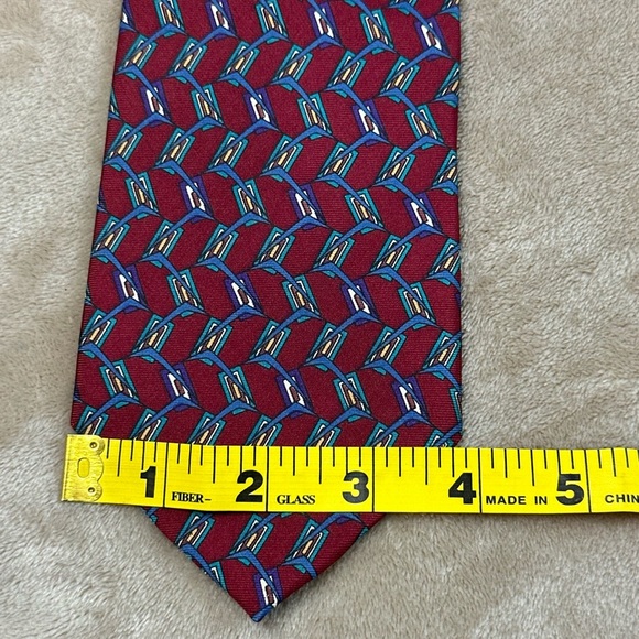 Christian Dior Monsieur Vintage Maroon Blue Abstract Design Tie - Picture 3 of 3